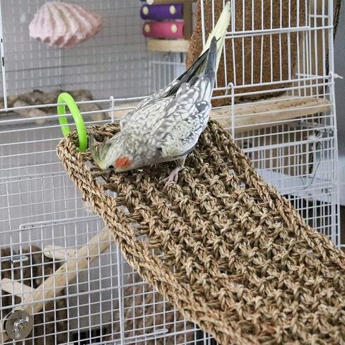 39 x 7 Inches Bird Seagrass Mat, Natural Seagrass Woven Net, Bird Hammock Mat with Hooks, Bird Cage Accessories, Climbing Rope Ladder Chew Toys for Cockatiel Hamster Guinea Pig Rats Hamster Parakeet in Saudi Arabia