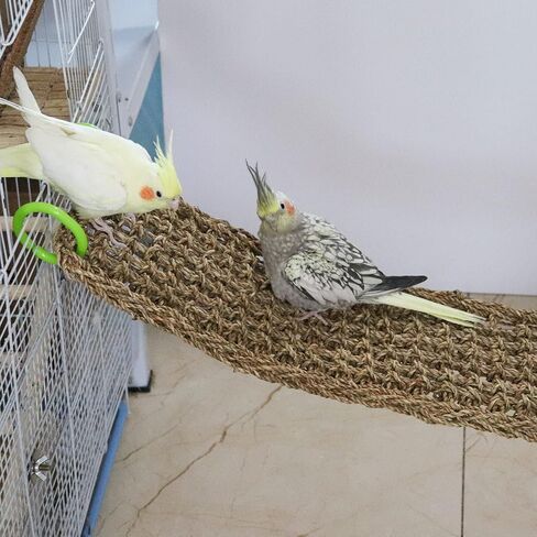 39 x 7 Inches Bird Seagrass Mat, Natural Seagrass Woven Net, Bird Hammock Mat with Hooks, Bird Cage Accessories, Climbing Rope Ladder Chew Toys for Cockatiel Hamster Guinea Pig Rats Hamster Parakeet in Saudi Arabia