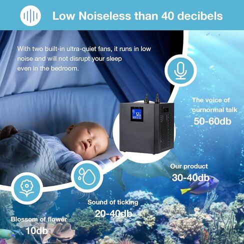 مبرد حوض السمك، 79 جالونًا 1/3 حصان مبرد مياه لنظام الزراعة المائية، نظام تبريد خزان الأسماك لمبرد أكسولوتل لروبيان الشعاب المرجانية، 300 لتر، مع مضخة وفوهات وأطواق. in Kuwait