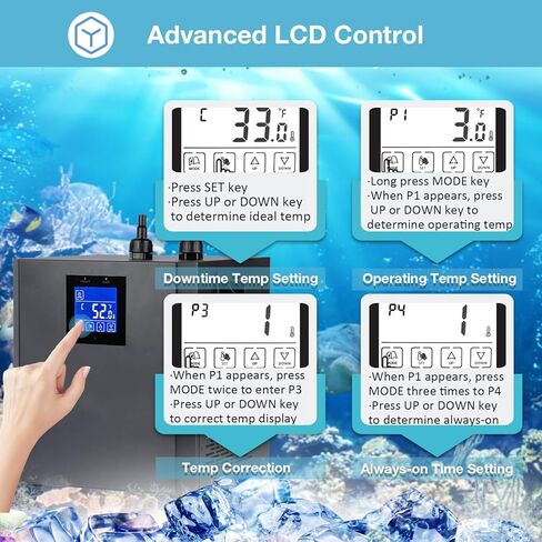 مبرد حوض السمك، 79 جالونًا 1/3 حصان مبرد مياه لنظام الزراعة المائية، نظام تبريد خزان الأسماك لمبرد أكسولوتل لروبيان الشعاب المرجانية، 300 لتر، مع مضخة وفوهات وأطواق. in Kuwait