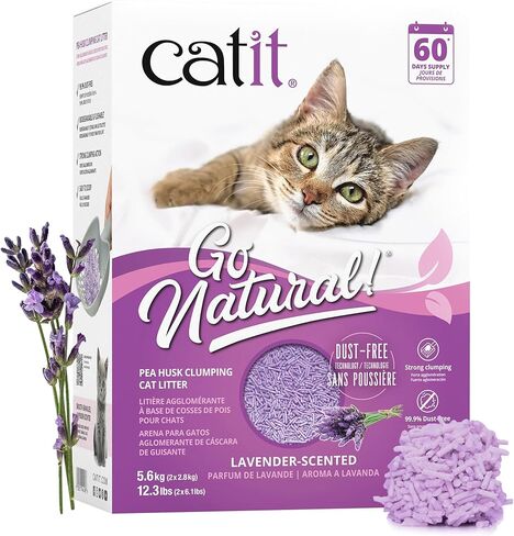 Catit - Go Natural Pea Husk Clumping Cat Litter - Lightweight, Dust Free, Easy Cleaning & Scooping, Flushable Kitty Litter with Odor Control & Subtle Fragrance - 12.3 Lbs, Lavender Scented in Saudi Arabia