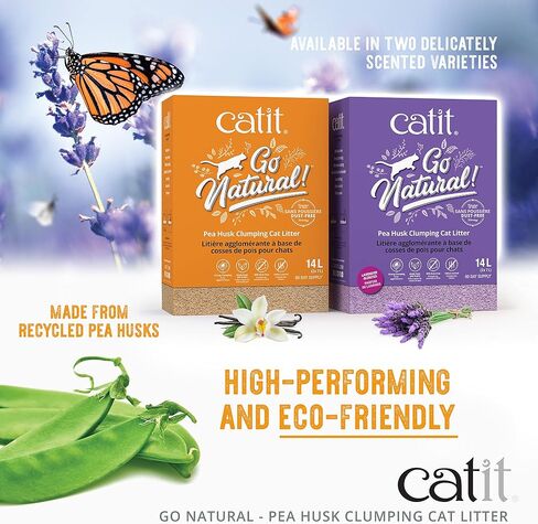 Catit - Go Natural Pea Husk Clumping Cat Litter - Lightweight, Dust Free, Easy Cleaning & Scooping, Flushable Kitty Litter with Odor Control & Subtle Fragrance - 12.3 Lbs, Lavender Scented in Saudi Arabia