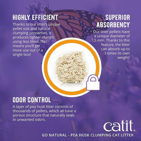 Catit - Go Natural Pea Husk Clumping Cat Litter - Lightweight, Dust Free, Easy Cleaning & Scooping, Flushable Kitty Litter with Odor Control & Subtle Fragrance - 12.3 Lbs, Lavender Scented in Saudi Arabia