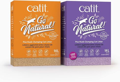 كاتيت - فضلات القطط المتكتلة من قشر البازلاء الطبيعية - خفيفة الوزن، خالية من الغبار، سهلة التنظيف والمغرفة، فضلات القطط القابلة للتنظيف مع التحكم في الرائحة والعطر الخفيف - 12.3 رطل، برائحة اللافندر in Kuwait