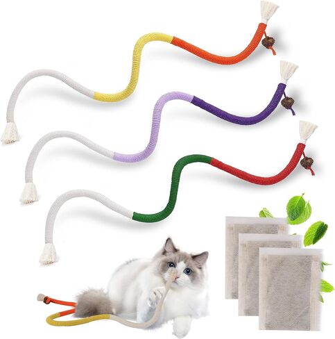Cat Chew Toy Ropes, 3 Pack Catnip Toys for Teeth Cleaning, Sisal Rope Cat Toy for Indoor Kitten, Interactive Cat Nip Kitty Toys for All Breeds 27.5 Inches (Plus 3 Pack of Catnip) in Saudi Arabia