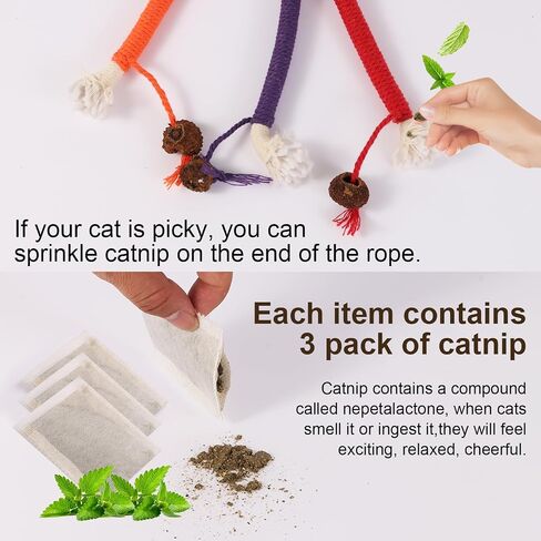 Cat Chew Toy Ropes, 3 Pack Catnip Toys for Teeth Cleaning, Sisal Rope Cat Toy for Indoor Kitten, Interactive Cat Nip Kitty Toys for All Breeds 27.5 Inches (Plus 3 Pack of Catnip) in Saudi Arabia