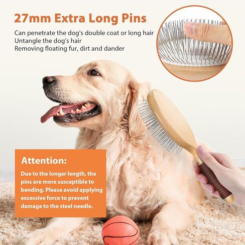 Dog Brush, Pin Brush for Dogs, 27mm Extra Long Pin Brush, Dog Grooming Brush for Shedding, Dog Brush for Long Haired Dogs - Ash Wood Material, Non-Slip Rubber Handle, Round-Tipped Pins in Saudi Arabia