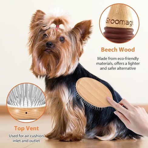 Dog Brush, Pin Brush for Dogs, 27mm Extra Long Pin Brush, Dog Grooming Brush for Shedding, Dog Brush for Long Haired Dogs - Ash Wood Material, Non-Slip Rubber Handle, Round-Tipped Pins in Saudi Arabia