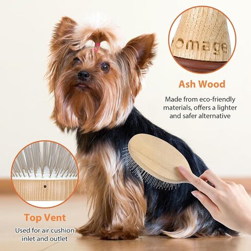 Dog Brush, Pin Brush for Dogs, 27mm Extra Long Pin Brush, Dog Grooming Brush for Shedding, Dog Brush for Long Haired Dogs - Ash Wood Material, Non-Slip Rubber Handle, Round-Tipped Pins in Saudi Arabia