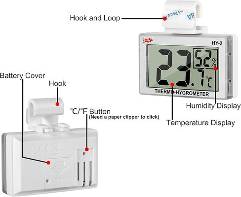 Reptile Thermometer Hygrometer LCD Digital Humidity Gauge Digital Thermometer Hygrometer for Reptile Terrarium Digital Reptile Tank Thermometer Hygrometer with Hook (Silver) in Saudi Arabia
