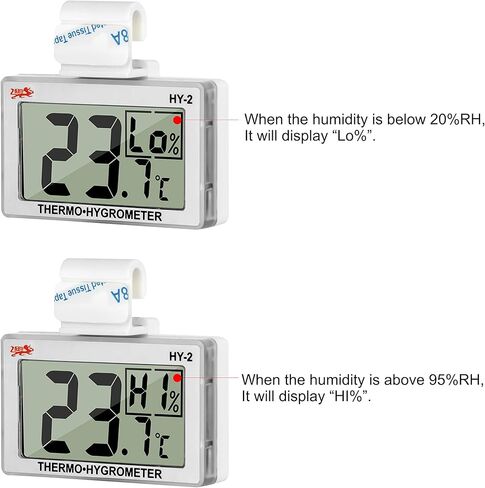 Reptile Thermometer Hygrometer LCD Digital Humidity Gauge Digital Thermometer Hygrometer for Reptile Terrarium Digital Reptile Tank Thermometer Hygrometer with Hook (Silver) in Kuwait