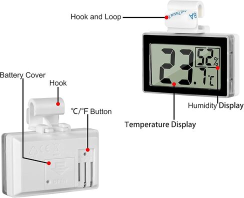 Reptile Thermometer Hygrometer LCD Digital Humidity Gauge Digital Thermometer Hygrometer for Reptile Terrarium Digital Reptile Tank Thermometer Hygrometer with Hook (Silver) in Saudi Arabia