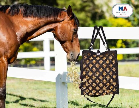 Majestic Ally Premium Nylon Hay Bag for Horses and Livestock, Simulates Grazing, Slow Feeding, Heavy-Duty PP Webbing,Quick-Adjust Straps, Small Hole for Digestion, Multiple Colors (Hunter Green) in Saudi Arabia