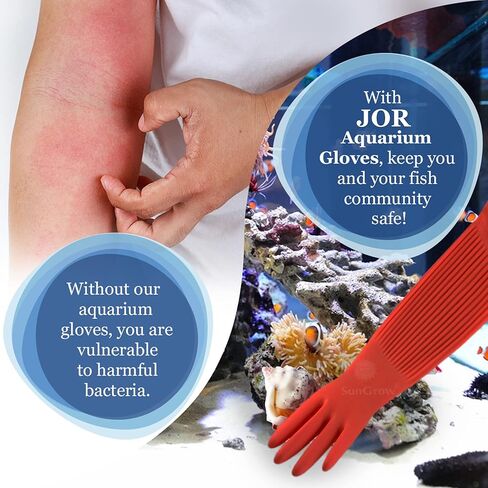 قفازات JOR لحوض السمك، قفازات طويلة جدًا للتنظيف، صيانة حوض السمك للمياه العذبة والمياه المالحة بنفسك، لون أحمر، زوج واحد in Kuwait