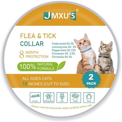 Flea and Tick Collar for Cats &Kitten, Natural Essential Oil Flea and Tick Prevention for Cats, 15 Inch, 8 Month Protection, 2 Pack in Saudi Arabia