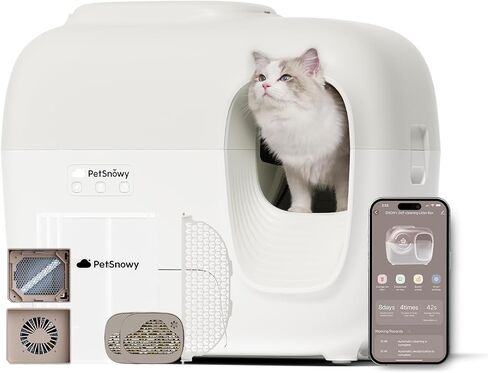 (2024 Premium Version with Mini Mesh) Snow+ Self Cleaning Automatic Litter Box with Zero Odor TiO2 System Automatic Cat Litter Box Self Cleaning for 3.3-20 lbs in Saudi Arabia