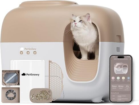 (2024 Premium Version with Mini Mesh) Snow+ Self Cleaning Automatic Litter Box with Zero Odor TiO2 System Automatic Cat Litter Box Self Cleaning for 3.3-20 lbs in Saudi Arabia