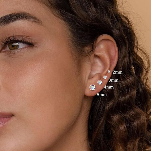 4 Pairs AB Cubic Zirconia Studs Flower Flatback Earrings for Women Girls，G23 Titanium Earrings for Sensitive Skin 14K Gold Hypoallergenic Cartilage Nap Earrings 2-5mm (Gold) in Saudi Arabia