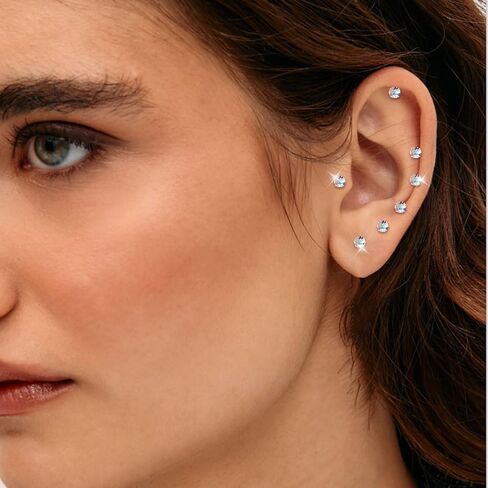 4 Pairs AB Cubic Zirconia Studs Flower Flatback Earrings for Women Girls，G23 Titanium Earrings for Sensitive Skin 14K Gold Hypoallergenic Cartilage Nap Earrings 2-5mm (Gold) in Saudi Arabia