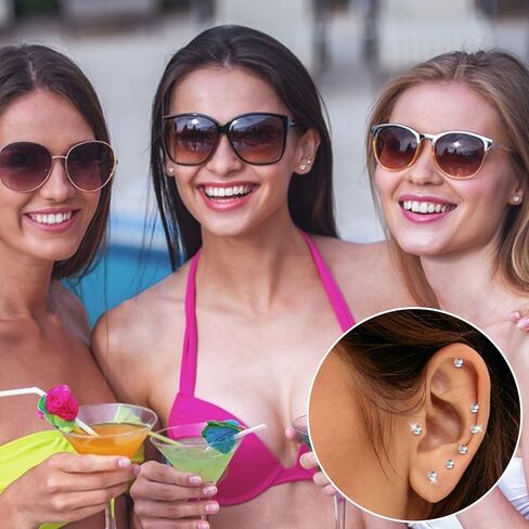 4 Pairs AB Cubic Zirconia Studs Flower Flatback Earrings for Women Girls，G23 Titanium Earrings for Sensitive Skin 14K Gold Hypoallergenic Cartilage Nap Earrings 2-5mm (Gold) in Saudi Arabia