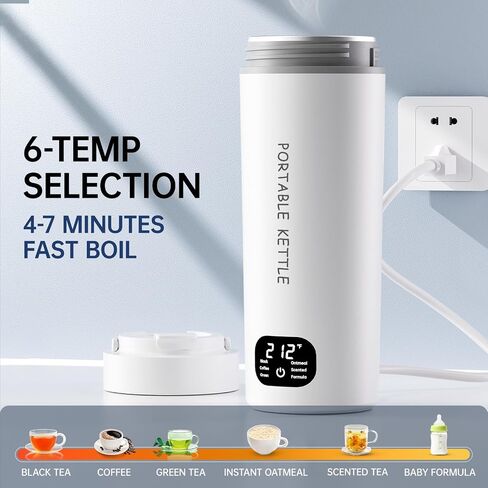 Dual Voltage Portable Electric Kettle Travel Hot Water for Tea, Coffee, 6 Temperature Controls and LCD Display, 316 Stainless Steel and 450ml, Auto Shut Off & Boil Dry Protection in Saudi Arabia