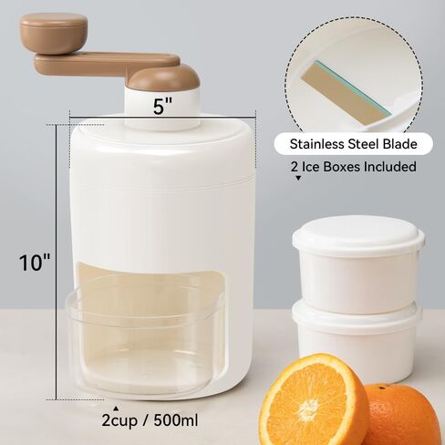 Ice Shaver Manual Snow Cone Machine Protable Shaved Ice Maker Ice Crusher with 2 Ice Boxes (Brown) in Saudi Arabia