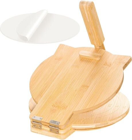 ماكينة صنع التورتيلا الخشبية مقاس 10 بوصة من الخيزران مع 100 قطعة من ورق البرشمان، ماكينة ضغط التورتيلا الكبيرة للتاكو المكسيكي، باتاكونيرا، عصارة العجين in Kuwait