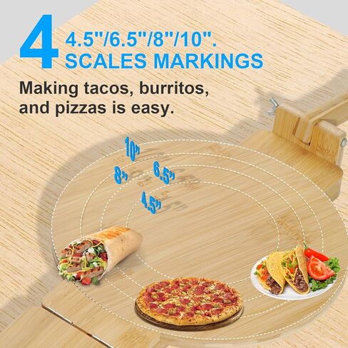 ماكينة صنع التورتيلا الخشبية مقاس 10 بوصة من الخيزران مع 100 قطعة من ورق البرشمان، ماكينة ضغط التورتيلا الكبيرة للتاكو المكسيكي، باتاكونيرا، عصارة العجين in Kuwait