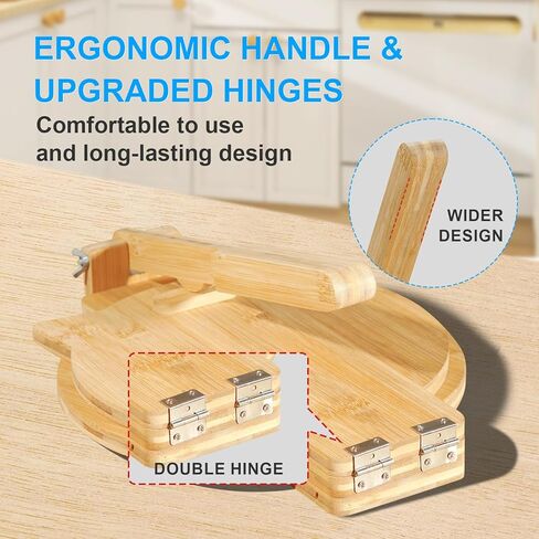 ماكينة صنع التورتيلا الخشبية مقاس 10 بوصة من الخيزران مع 100 قطعة من ورق البرشمان، ماكينة ضغط التورتيلا الكبيرة للتاكو المكسيكي، باتاكونيرا، عصارة العجين in Kuwait