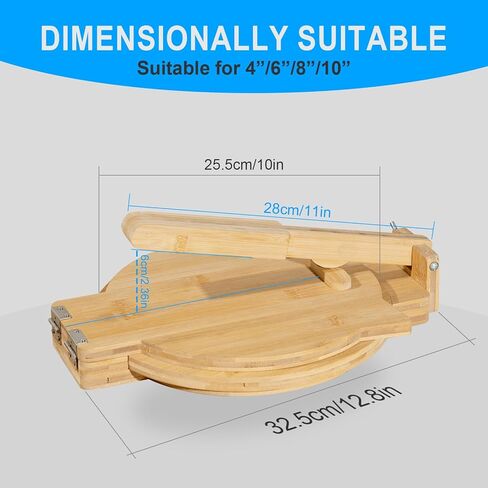 ماكينة صنع التورتيلا الخشبية مقاس 10 بوصة من الخيزران مع 100 قطعة من ورق البرشمان، ماكينة ضغط التورتيلا الكبيرة للتاكو المكسيكي، باتاكونيرا، عصارة العجين in Kuwait