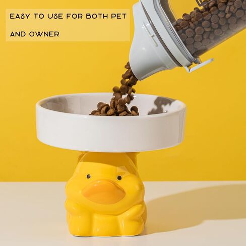 Raised Cat Bowls, Cat Food Bowls Elevated, Animal Theme Cute Ceramic Cat Bowl for Indoor Cats, Pet Slow Feeder Water Bowl, Whisker Friendly Prevents Dark Chins, Easy to Clean(Yellow Duck) in Saudi Arabia