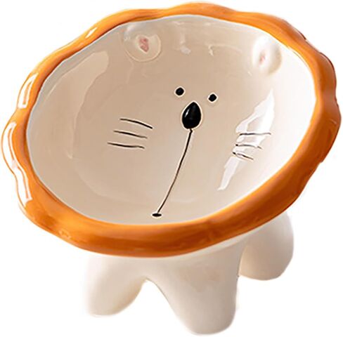 Ceramic Raised Cat Bowls for Indoor Cats 6 Inch Wide Cute Lion Elevated Cat Food Bowls 15° Tilted Whisker Friendly Cat Water Bowl Dishwasher and Microwave Safe Puppy Feeding Set Supplies in Saudi Arabia