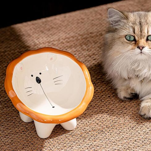 Ceramic Raised Cat Bowls for Indoor Cats 6 Inch Wide Cute Lion Elevated Cat Food Bowls 15° Tilted Whisker Friendly Cat Water Bowl Dishwasher and Microwave Safe Puppy Feeding Set Supplies in Saudi Arabia