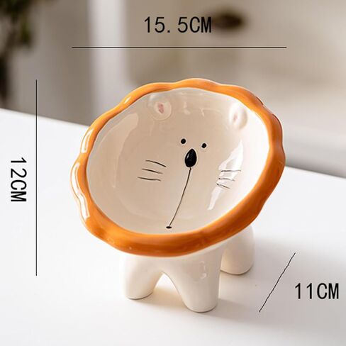 Ceramic Raised Cat Bowls for Indoor Cats 6 Inch Wide Cute Lion Elevated Cat Food Bowls 15° Tilted Whisker Friendly Cat Water Bowl Dishwasher and Microwave Safe Puppy Feeding Set Supplies in Saudi Arabia
