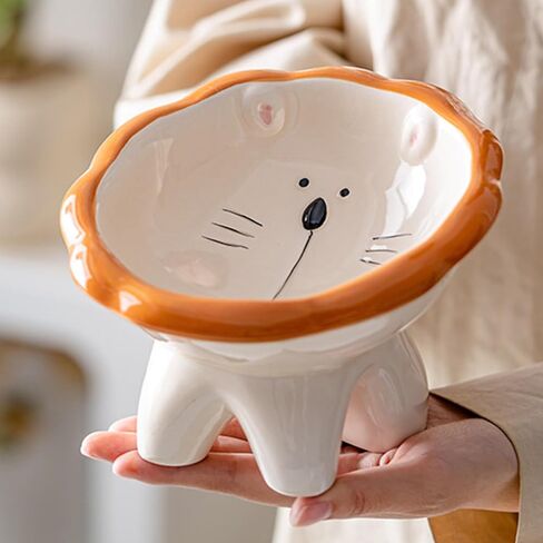 Ceramic Raised Cat Bowls for Indoor Cats 6 Inch Wide Cute Lion Elevated Cat Food Bowls 15° Tilted Whisker Friendly Cat Water Bowl Dishwasher and Microwave Safe Puppy Feeding Set Supplies in Saudi Arabia