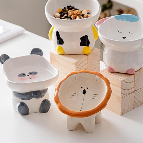 Ceramic Raised Cat Bowls for Indoor Cats 6 Inch Wide Cute Lion Elevated Cat Food Bowls 15° Tilted Whisker Friendly Cat Water Bowl Dishwasher and Microwave Safe Puppy Feeding Set Supplies in Saudi Arabia