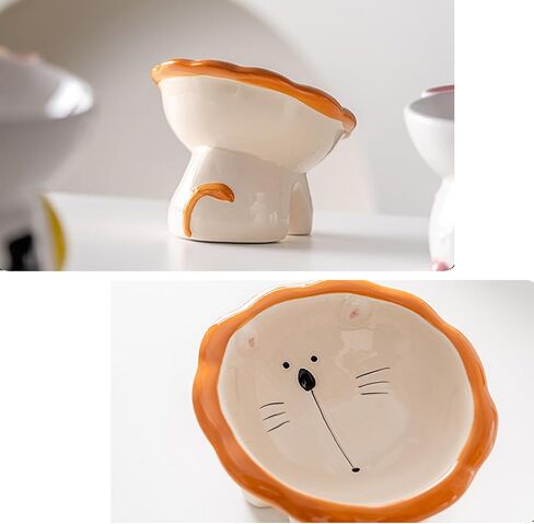 Ceramic Raised Cat Bowls for Indoor Cats 6 Inch Wide Cute Lion Elevated Cat Food Bowls 15° Tilted Whisker Friendly Cat Water Bowl Dishwasher and Microwave Safe Puppy Feeding Set Supplies in Saudi Arabia