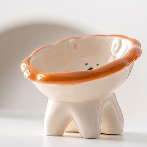 Ceramic Raised Cat Bowls for Indoor Cats 6 Inch Wide Cute Lion Elevated Cat Food Bowls 15° Tilted Whisker Friendly Cat Water Bowl Dishwasher and Microwave Safe Puppy Feeding Set Supplies in Saudi Arabia