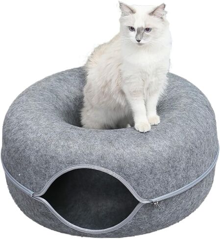 MuZhiAn Cat Tunnel Bed,Cat Donut, Cozy Cave, Cat and Dog Toy, for Cats Up to 30 Lbs,Donut Cat Bed, Easy to Clean, Suitable for Cats, Small Dogs, and Rabbits to Play and Chase(24inch，Dark Grey) in Saudi Arabia