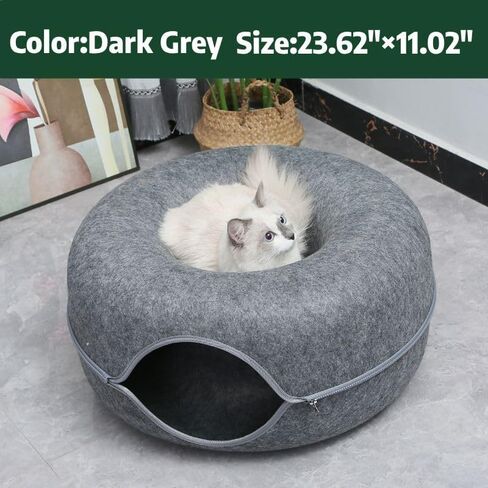 MuZhiAn Cat Tunnel Bed,Cat Donut, Cozy Cave, Cat and Dog Toy, for Cats Up to 30 Lbs,Donut Cat Bed, Easy to Clean, Suitable for Cats, Small Dogs, and Rabbits to Play and Chase(24inch，Dark Grey) in Saudi Arabia
