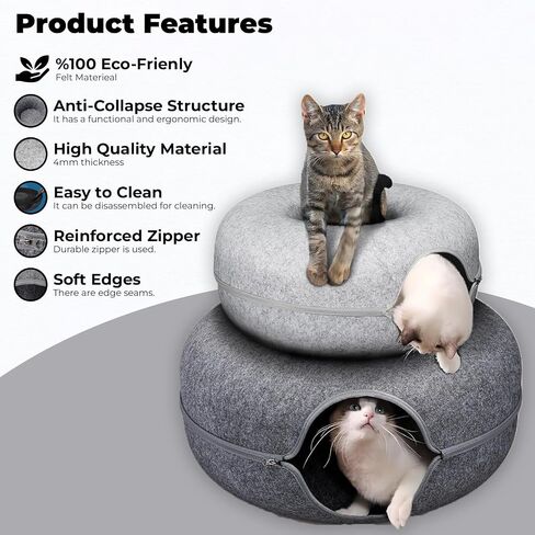 MuZhiAn Cat Tunnel Bed,Cat Donut, Cozy Cave, Cat and Dog Toy, for Cats Up to 30 Lbs,Donut Cat Bed, Easy to Clean, Suitable for Cats, Small Dogs, and Rabbits to Play and Chase(24inch，Dark Grey) in Saudi Arabia