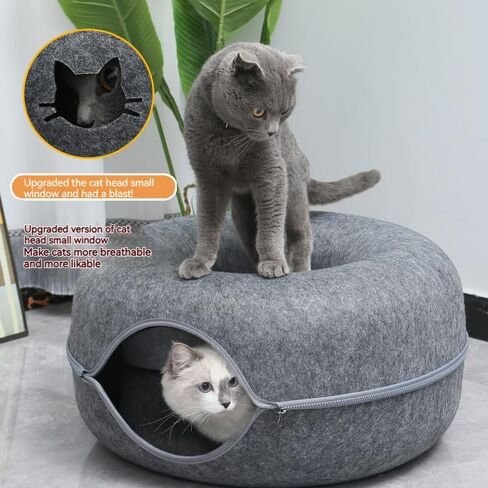 MuZhiAn Cat Tunnel Bed,Cat Donut, Cozy Cave, Cat and Dog Toy, for Cats Up to 30 Lbs,Donut Cat Bed, Easy to Clean, Suitable for Cats, Small Dogs, and Rabbits to Play and Chase(24inch，Dark Grey) in Saudi Arabia