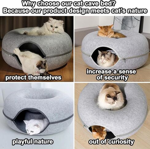 MuZhiAn Cat Tunnel Bed,Cat Donut, Cozy Cave, Cat and Dog Toy, for Cats Up to 30 Lbs,Donut Cat Bed, Easy to Clean, Suitable for Cats, Small Dogs, and Rabbits to Play and Chase(24inch，Dark Grey) in Saudi Arabia