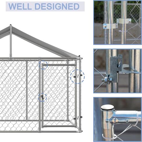 RITSU Outdoor Dog Kennel with Roof, Large Heavy Duty Outside Galvanized Steel Dogs Cage Fence House with Lock, Anti Rust Metal Chain Link Enclosure Pen for Backyard, 157.2x157.2x91.2 Inch in Saudi Arabia