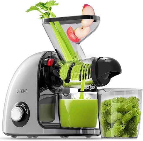 SiFENE Slow Masticating Cold Press Juicer Machines for Fruit & Vegetable, Juice Yield Maker Extractor with Dual Mouth, Quiet Motor & Anti-Clog System, Easy to Clean, Non-BPA (Gray) in Saudi Arabia