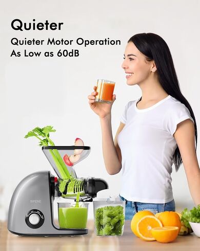 SiFENE Slow Masticating Cold Press Juicer Machines for Fruit & Vegetable, Juice Yield Maker Extractor with Dual Mouth, Quiet Motor & Anti-Clog System, Easy to Clean, Non-BPA (Gray) in Saudi Arabia