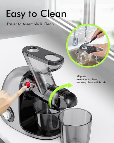 SiFENE Slow Masticating Cold Press Juicer Machines for Fruit & Vegetable, Juice Yield Maker Extractor with Dual Mouth, Quiet Motor & Anti-Clog System, Easy to Clean, Non-BPA (Gray) in Saudi Arabia
