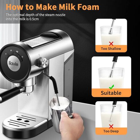 ماكينة اسبريسو مع جهاز بخار، ماكينة قهوة اسبريسو 20 بار مع خزان قابل للإزالة سعة 30 أونصة للكابتشينو واللاتيه وماكينة صنع الاسبريسو المدمجة للمكتب المنزلي، 1250 وات in Kuwait
