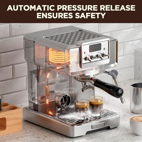 ماكينة نيريتفا اسبريسو، ماكينة صنع اسبريسو بشاشة LCD 15 بار، ماكينة صنع قهوة اسبريسو يدوية ووضع تلقائي من الفولاذ المقاوم للصدأ مع خزان مياه 60 أونصة ورغوة الحليب لآلة باريستا واللاتيه والكابتشينو المنزلية in Kuwait