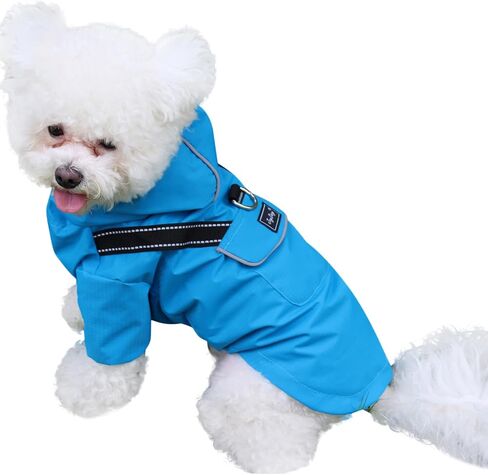 Premium Dog Raincoat with Hood for Small Dogs,Outdoor Sports Waterproof Dog Rain Jacket,Puppy Raincoat with Pockets,Blue S in Kuwait